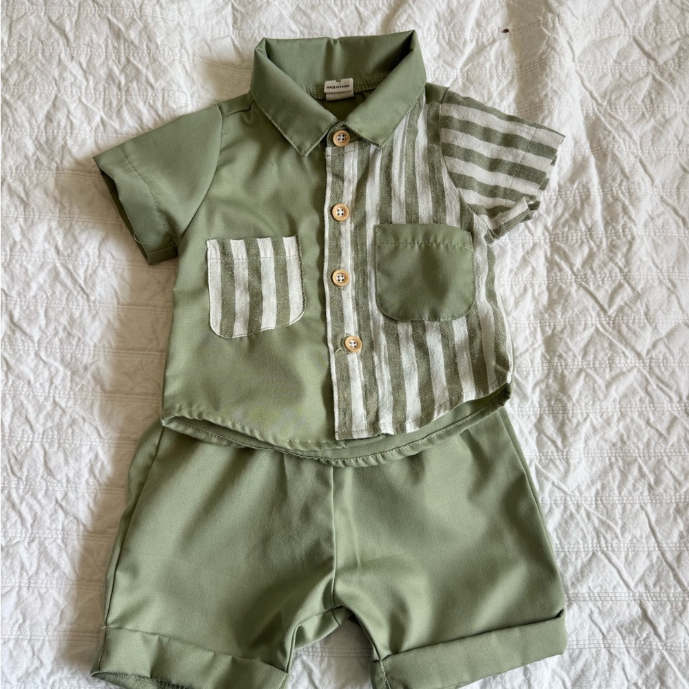 Green and White Striped Baby Outfit